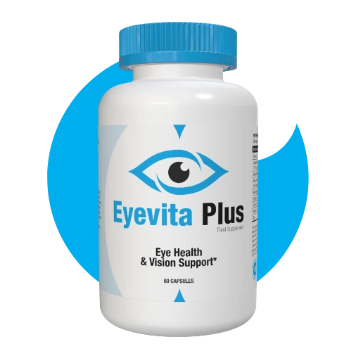 Bote de Eyevita Plus con sus beneficios destacados alrededor